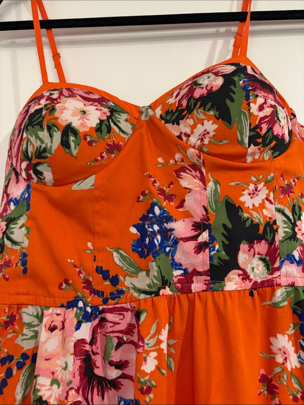 Orange Floral Maxi Dress with Spaghetti Straps - Picture 2 of 8